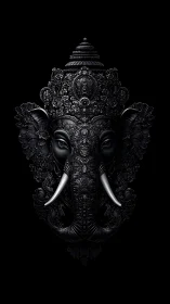 Ornate midnight elephant deity emerges from velvety dark