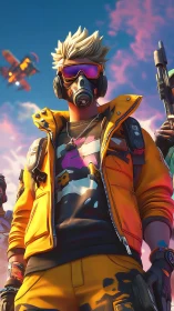 Masked street fighter in bright yellow tactical gear.