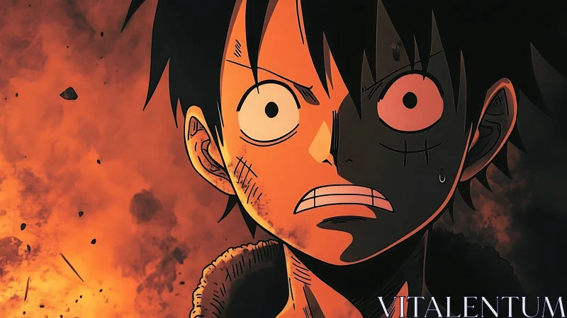 Flames carve shock across a pirate’s battle-hardened face