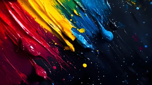 Vibrant Abstract Paint Strokes on Dark Canvas, Modern Art Style.