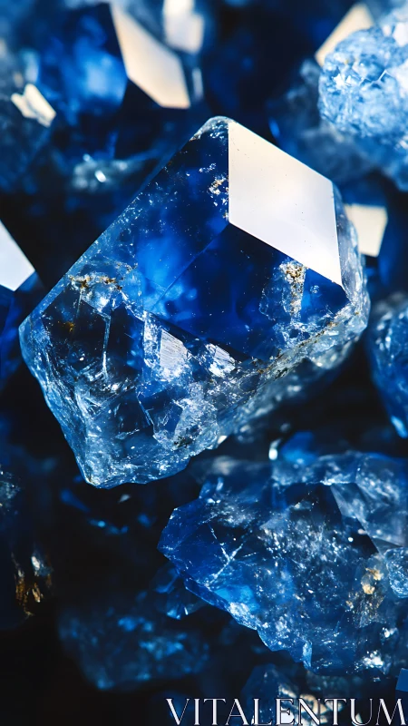 Deep blue crystal cluster shows sharp facets and icy fractures