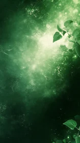 Green foliage overlays diffuse abstract luminous background