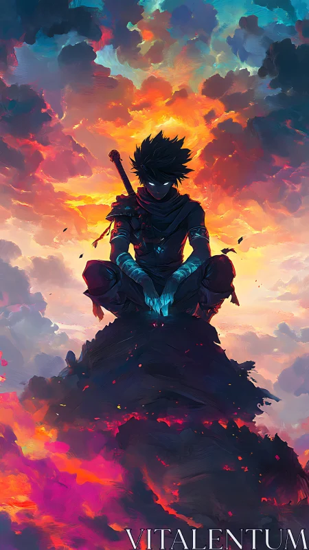 Stormlit rogue atop embersky peak, guarding silent horizons.