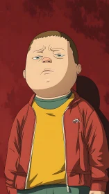 Stoic kid in a red jacket sharing quiet, stubborn courage.