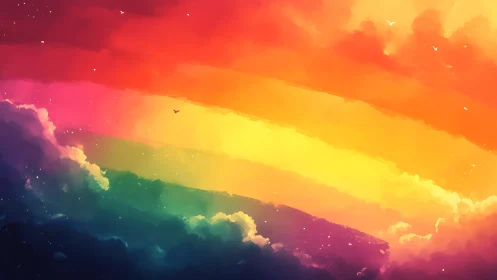 Radiant rainbow strata illuminate stylized nebular cloudscape