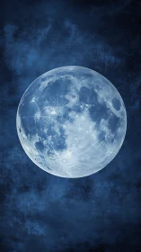 Luminous full moon on textured indigo celestial backdrop.