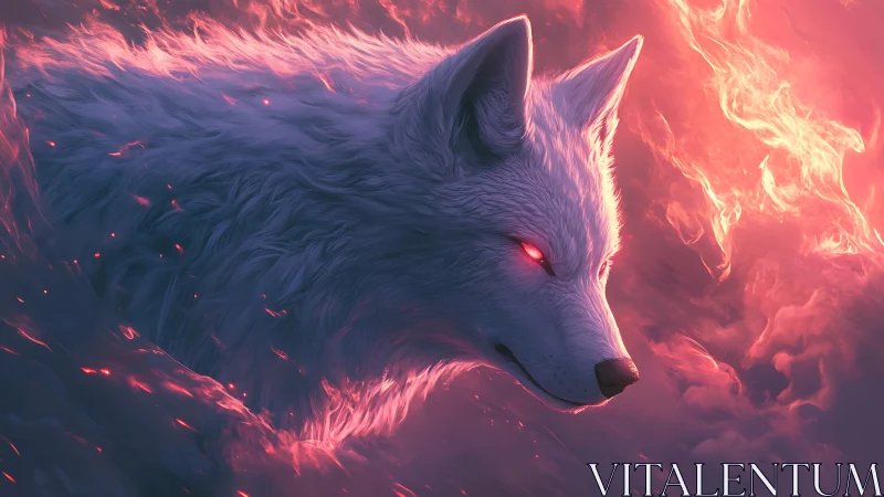Luminous spirit wolf emerges from swirling pink firestorm.