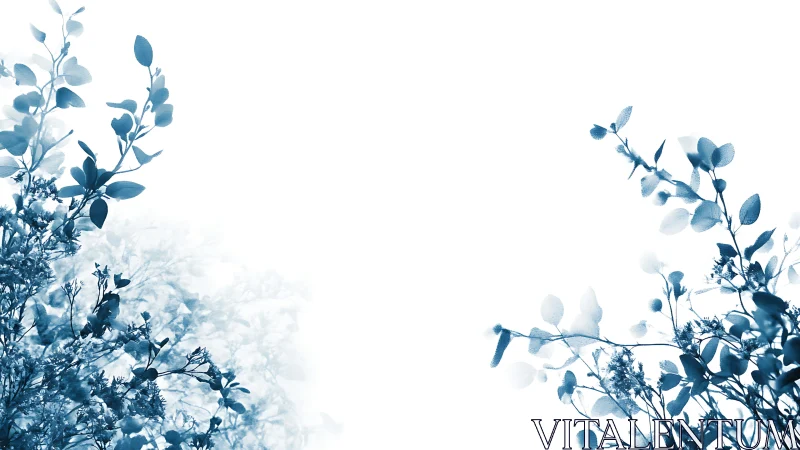 Monochrome botanical branches frame a high-key negative space