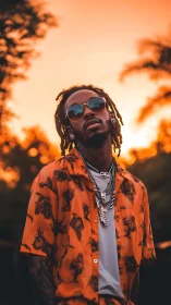 Sunset-drenched swagger leans into molten tropical glow