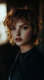 Soft dusk clings to a freckled gaze carved from ember light