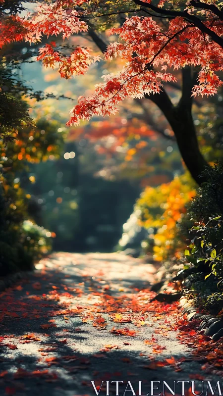 Autumn ember path beneath whispering crimson maples.
