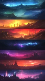 Cosmic horizons unfold across luminous alien skylines.