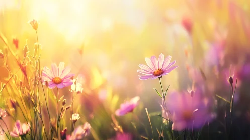 Wildflower Meadow Glowing in Golden Hour Light.