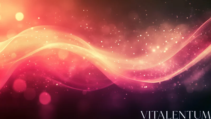 Abstract red light waves with particle glow on dark field.