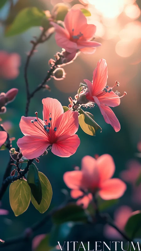 Pink Blossoms Dance in Golden Sunlight.