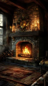 Warmth Blazes from Ancient Stone: Medieval Hearth Ablaze.