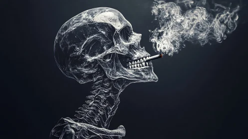 Glassy skeleton inhales its own smoky undoing in profile view