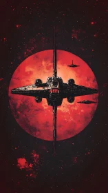 Stark starship silhouette cuts across a blood-red moon.
