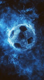 Soccer ball rendered within blue energy plasma field