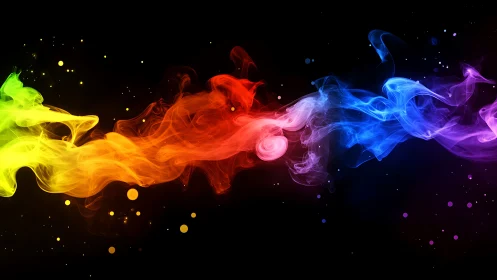 Colorful smoke wave in rainbow spectrum on black background.