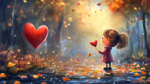 Girl Chasing Impossible Hearts Through Autumn's Glow.