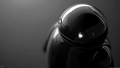 Obsidian robot sentinel gleams in soft monochrome light.