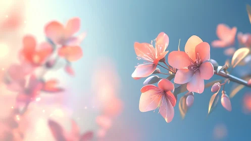 Translucent Pink Flowering Branches: 3D Rendered Floral Study With Depth.
