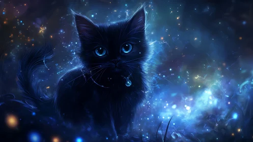 Cosmic Kitten: Magic in the Starlit Night.