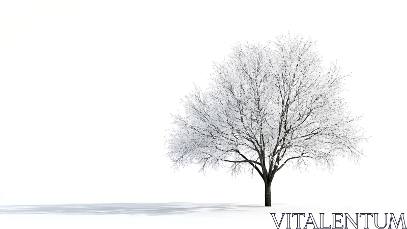 Solitary frosted tree in minimalist winter landscape.