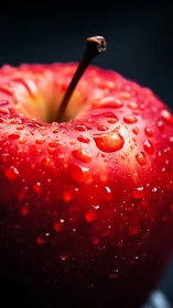 Macro photographic study of dewy red apple surface detail.