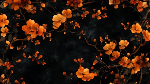 Glowing Orange Blossoms Dance Across a Dark Night Sky