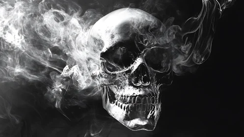 Smoke-born crystal skull drifting in velvety midnight hush.