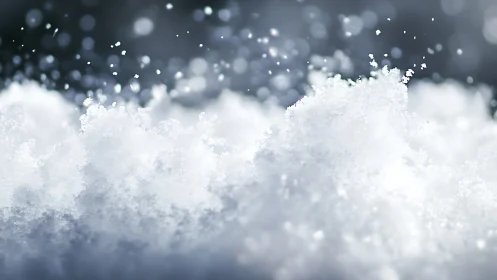 Macro crystalline snow texture under soft bokeh light.