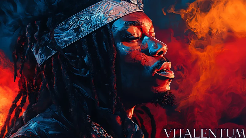 Digital portrait of man in orange and blue smoke glow.