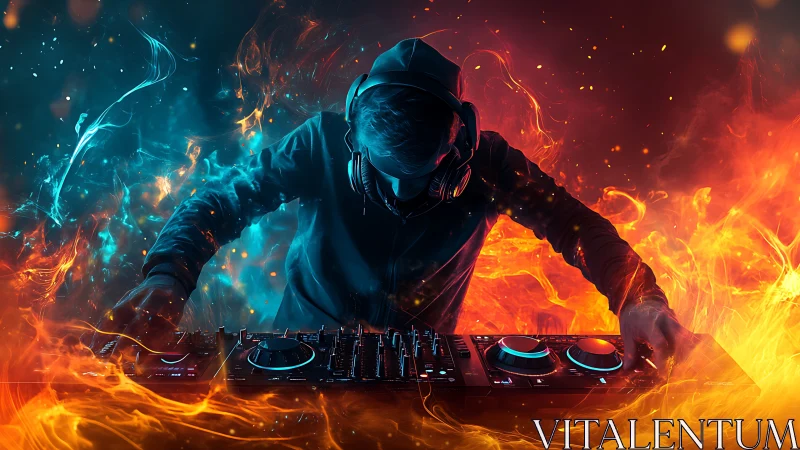 DJ bends fire and ice around pulsing electronic beats.