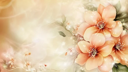 Peach Floral Composition with Luminous Botanical Elements.