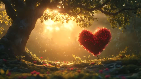 Radiant Heart Glowing in Enchanted Forest Glade.
