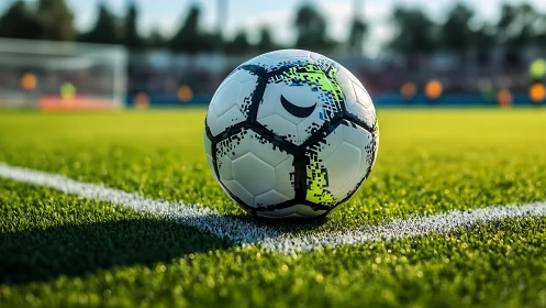 Match-ready soccer ball on vibrant grass pitch corner.