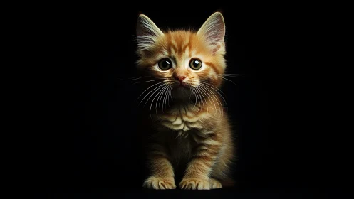 Golden Kitten with Luminous Eyes Gazes Softly into the Dark.