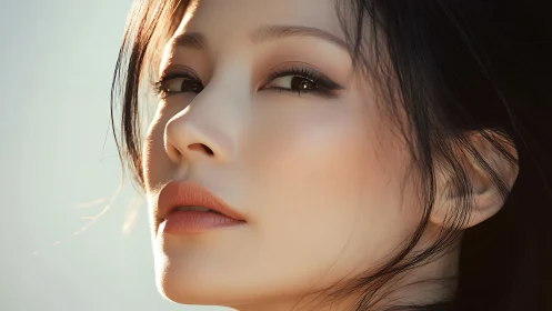 Sunlit gaze leans into the frame with luminous quiet confidence