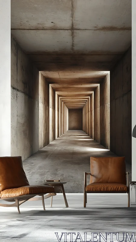 Cozy lounge with endless tunnel wall art illusion.