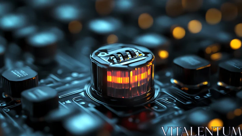 Illuminated control knob glows on futuristic sound console