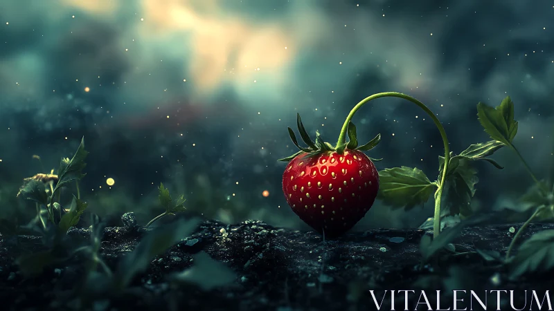 Midnight strawberry glow under a tiny forest sky.