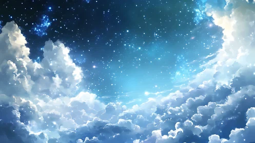 Starlit cloud horizon drifts gently into a glowing sky