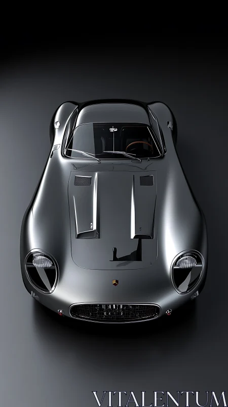 Sleek silver classic sports coupe in studio top view.