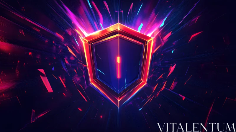 Futuristic glowing shield emblem with neon effects and digital style.