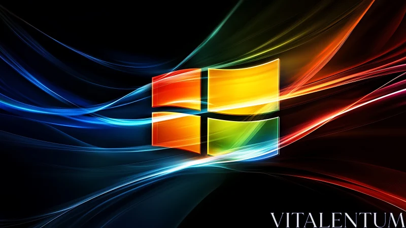 Luminous window emblem with flowing neon light trails.