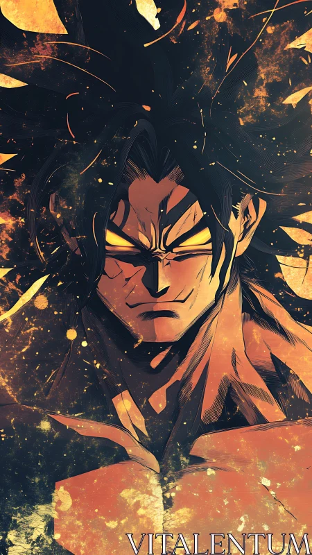 Saiyan warrior portrait under blazing ember energy storm.