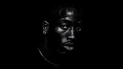 Monochrome digital portrait with high contrast chiaroscuro lighting