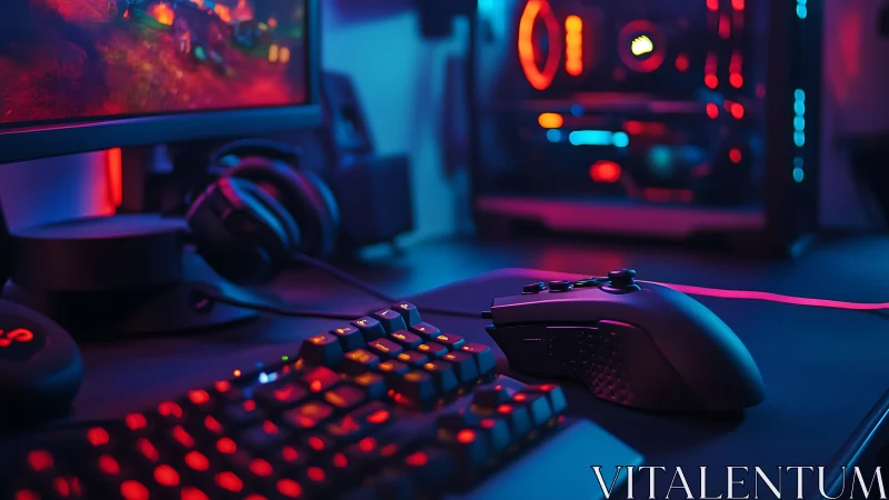 RGB-lit gaming setup glows with immersive neon ambience